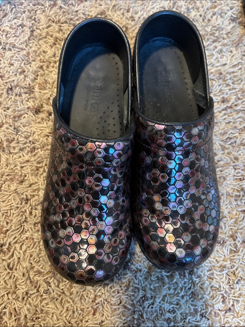 Sanita Iridescent Hexagon Clogs - Black/Purple